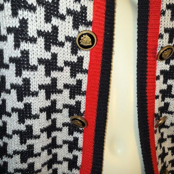 Vintage Leslie Fay Collections Women’s 14 Houndstooth Cardigan Black White Red T - Picture 6 of 15